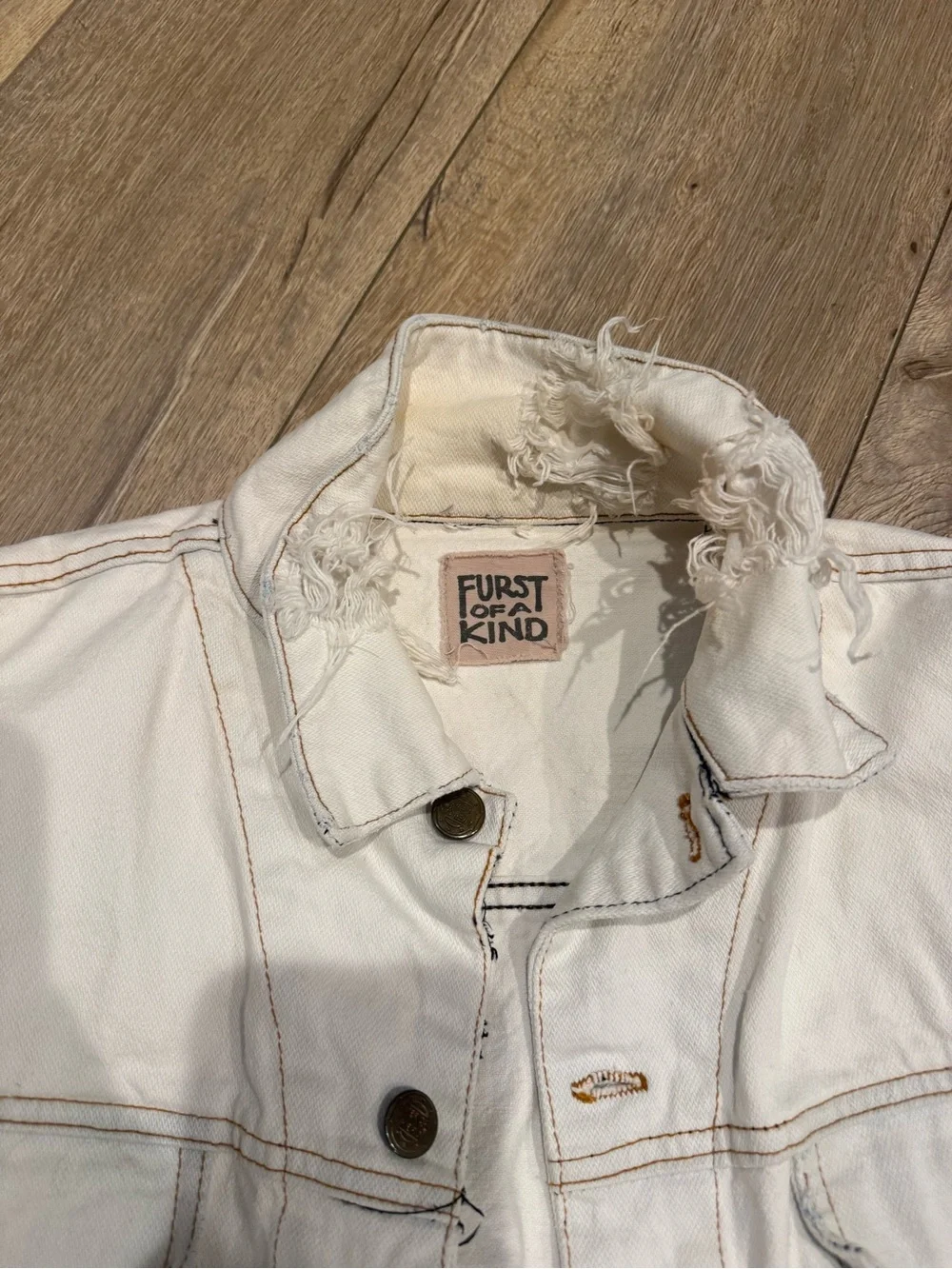 Furst of a Kind Distressed White Women's Denim Shorts Jacket